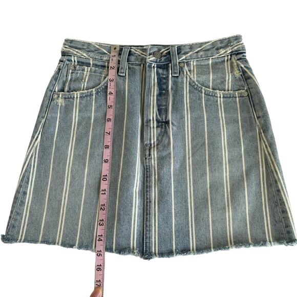 Revolve Boyish Corey Striped Raw Hemline Casual Cotton Denim Mini Skirt Size 25 - Picture 5 of 8